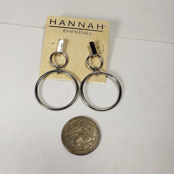 HANNAH Polished Silver Tone Double Hoops Drop Dangle Earrings - for Women - Picture 4 of 5